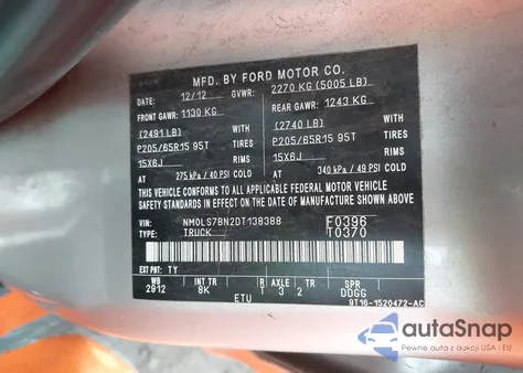 2013 Ford Transit Connect Xlt z USA, uszkodzony, nr VIN NM0LS7BN2DT138388